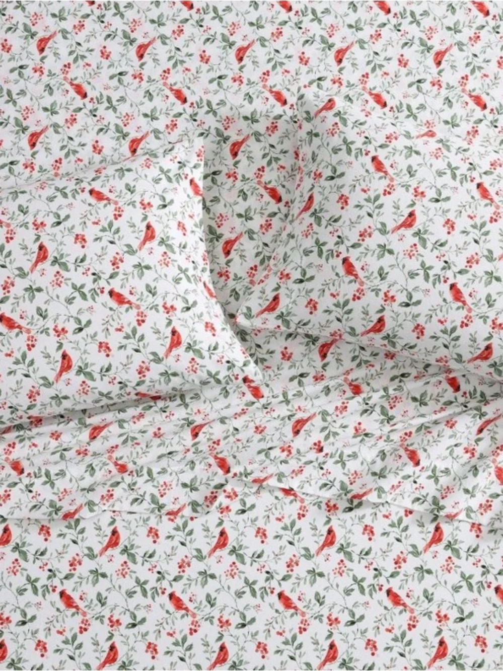 JOLLY CARDINALS Laura Ashley Floral Cotton Percale FULL Set White, Red, Green